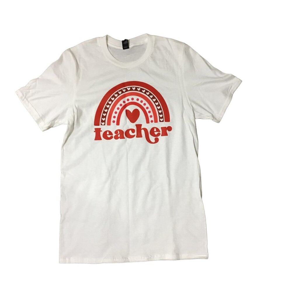 100% Cotton Rainbow Valentine's Day Teacher Graphic T-shirt Small